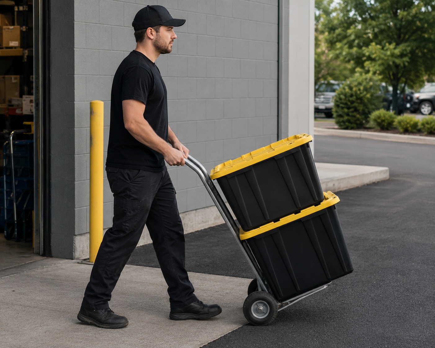 Delivery of plastic moving totes on a dolly in Savannah GA